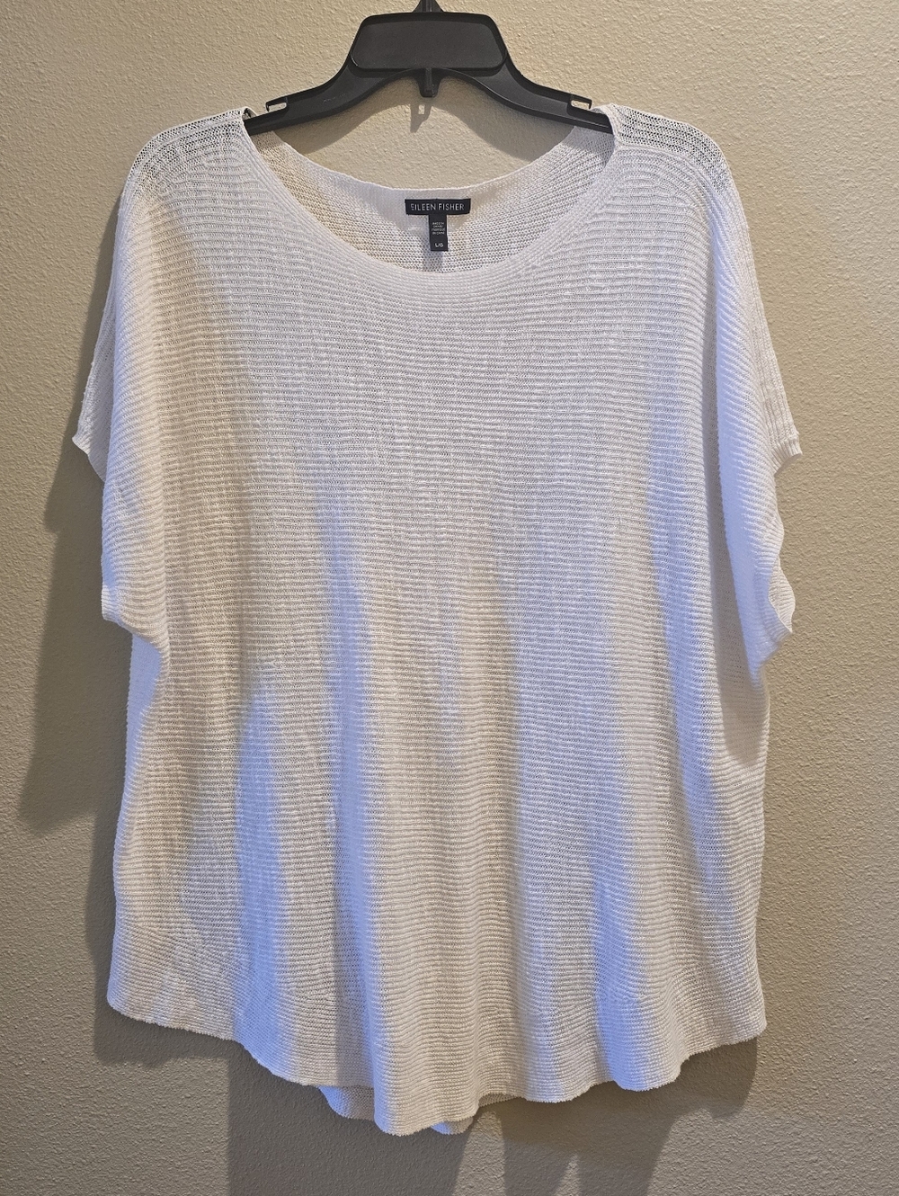 Eileen Fisher White Lightweight Knit Scoop-Neck Short Sleeve Top Sz L
